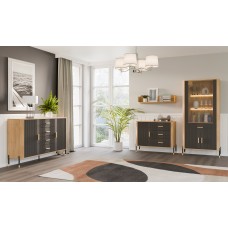 Kumode ar durvīm DANTE DT11, Ozols cremona/Antrancīts matēts/Zelts